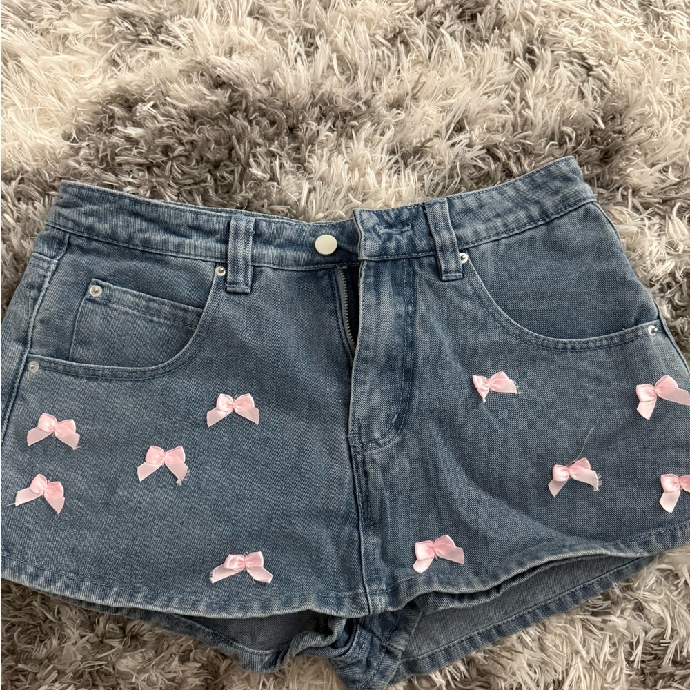 Fashion Nova Denim Skort with Pink Bows